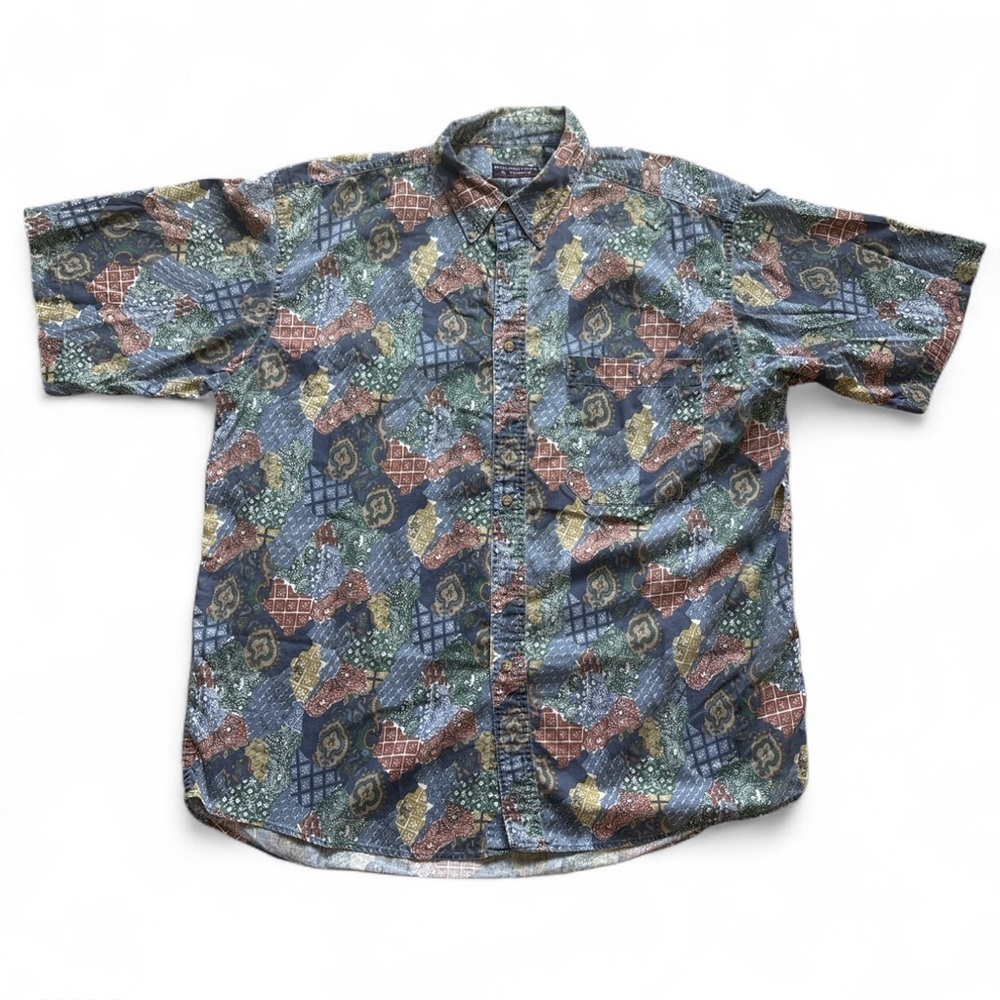 Roundtree & Yorke Mens L Paisley Button Down Shirt Short Sleeve Y2K Retro